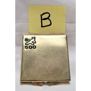 Vintage 1970s Brunswick Bowling 500 Series Gold Tone Metal Compact Mirror-Lot B